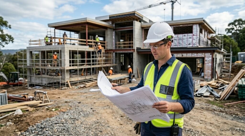 Engenheiro civil acompanhando as etapas de construção de uma casa em Campinas
