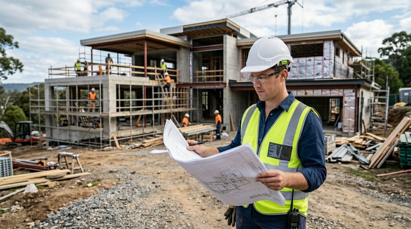 Engenheiro civil acompanhando as etapas de construção de uma casa em Campinas