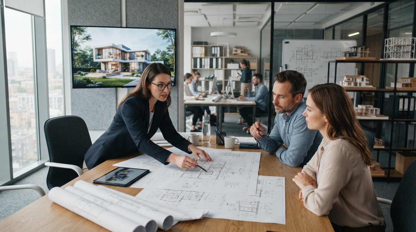 Empresa apresentando um projeto de engenharia em Campinas para clientes.